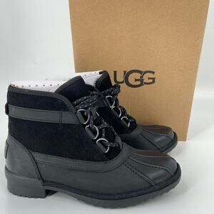 UGG Greda Duck Boots Leather Upper Wool Blend Waterproof Black Size 5.5M